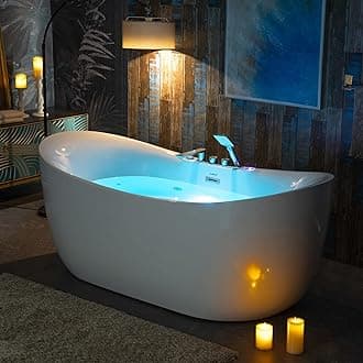 WOODBRIDGE 72" x 35-3/8" Whirlpool Water Jetted and Air Bubble Freestanding Heated Soaking Combination Bathtub wirh LED control panel and Faucet, BJ400+F0041CH