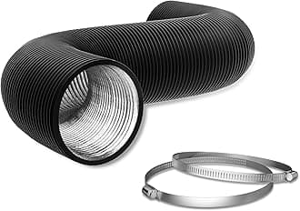 Flexible 10 Inch 16ft Aluminum Ducting-4 Layer Protection Dryer Vent Hose for HVAC Heating Cooling Ventilation and Exhaust, 2 Clamps Included