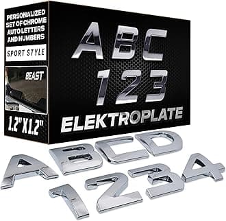 Elektroplate Personalized Set of Chrome Auto Letters and Numbers - Sport Style 1.2" x 1.2" | Premium Weatherproof Adhesive Emblems for Cars, Trucks, Motorcycles and More