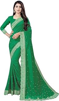Fashion Day Latest Soft Georgette Embroidery Stone Work Saree for Women with Unstitched Blouse Piece