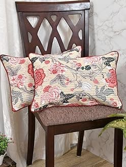 Sponsored Ad - Clasiko Cushion Covers Set of 2; 12x18 Inches; Maroon Pink Flowers 16520