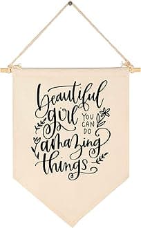 Beautiful girl You Can Do Amazing Things - Canvas Hanging Flag Banner Wall Sign Decor Gift for Girl Baby Kids Nursery Teen Room Front Door - Inspirational Excitation