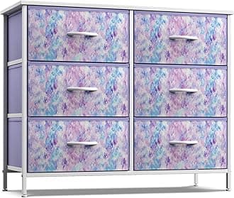 Sorbus Kids Dresser with 6 Drawers - Storage Chest Organizer Unit with Steel Frame, Wood Top & Handles, Tie-dye Fabric Bins for Clothes - Wide Furniture for Bedroom Hallway Kids Room Nursery & Closet