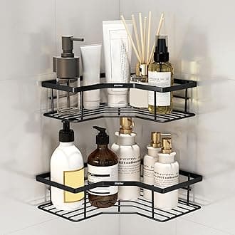 Plantex Alloy Steel Self Adhesive Bathroom Shelf Rack/Bathroom Organizer Without Drill/Corner Shelf for Bathroom Wall/Kitchen Corner Shelves Self Adhesive/Shelves for Kitchen-Pack of 2(Black)