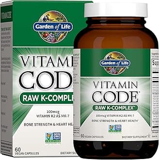 Vitamin K2 and K1, Vitamin Code Vegan K Complex Vitamin for Bone Strength and Heart Health, Omega Rich Flax Seed Oil, Trace Minerals, Probiotics, 60 Day Supply