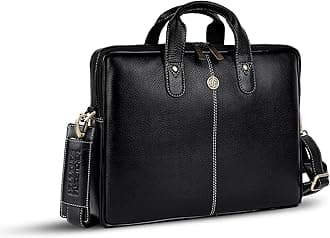 HAMMONDS FLYCATCHER Genuine Leather Office Bag for Men - Laptop Bag for Men - Padded Laptop Compartment, Fits 14 Inch Laptop - Adjustable Strap, 1 Year Warranty - Office, Travel, Daily Use - Black