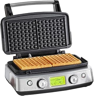 Elite 2-Square Belgian & Classic Waffle Iron, Healthy Ceramic Nonstick Dishwasher Safe Plates, Adjustable Shade/Crunch Controls, Wont Overflow, Easy Cleanup Breakfast, Stainless Steel