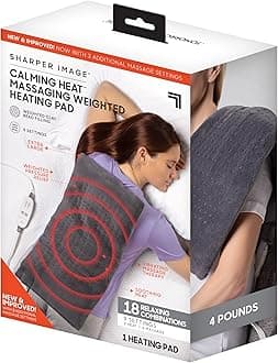 Calming Heat Massaging Vibrations Weighted Heating Pad by Sharper Image | Temperature Settings, Auto Shut-Off Feature, Gift for Holidays, Women & Men | 3 Heat, 6 Massage, 12” x 24”, 4 lbs