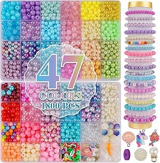 XSEINO Pearl Beads，1800PCS 8mm and 6mm，47 Colors Multicolor for Crafts with Holes for Jewelry Making, Small Pearl Filler Beads for Crafting Bracelet Necklace Earrings