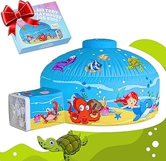 Skywin Air Tent for Kids (77” x 50”) Builds in 30 Sec, Toddler Tents Indoor for Imaginative Play, Spacious Kids Forts Indoor Playhouse for Boys & Girls Ages 3-14 (Fan Not Incl) (Ocean Bubble)