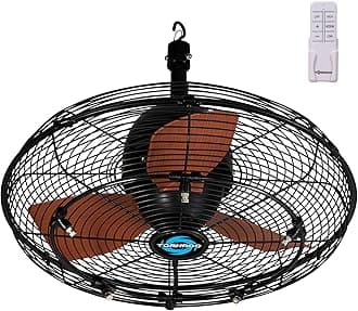 Tornado 20 Inch Outdoor Ceiling Mount Fan with Misting Kit – Quiet 3-Speed, 3300 CFM, IPX4 Water-Resistant, Remote Control, 5 Brass Nozzles, UL Listed