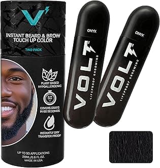 VOLT Grooming Temporary Instant Beard Color for Men, Quick Drying Plant-Based Brush On Beard, Hair, Mustache & Eyebrow Color, Safe for Sensitive Skin, Onyx Black, 2-Pack Refill, 90+ Applications