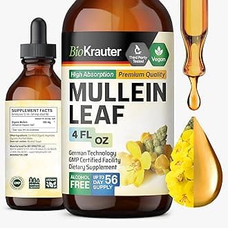 BIO KRAUTER Mullein Drops for Lungs 4 Fl. Oz - 56 Days of Supply - Pure Mullein Leaf Extract for Lung Detox & Cleanse - Vegan Respiratory Supplements - Non-GMO, No Sugar & Alcohol