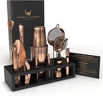 - Highball & Chaser Bartender Kit with Black Bamboo Stand Beautiful Cocktail Shaker Set and Bar Tools Stainless Steel Boston Shaker Bartender Kit with Stand (Antique Copper)