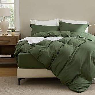 Bedsure Duvet Cover with Fitted Sheet Queen - Cooling Deep Pocket, Hotel Luxury Soft Double Brushed Bedding Set with Zipper Closure, 1 Duvet Cover, 1 Fitted Sheet, 2 Pillow Shams, NO Comforter, Green