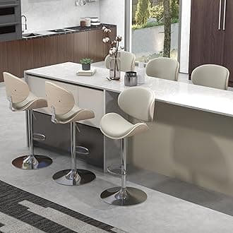 civama Bar Stools Set of 6 for Kitchen Counter, Adjustable Bar Height Chairs, Modern Swivel Barstools with Bentwood Seat and Back with Footrest for Kitchen Island, Dining Room, Grey PU Leather