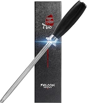 TUO Knife Sharpener Rod, 8 Inch Honing Rod for Kitchen Knife Sharpening, Professional Sharpening Steel with Ergonomic Pakkawood Handle, High Carbon German Steel, Falcon Series