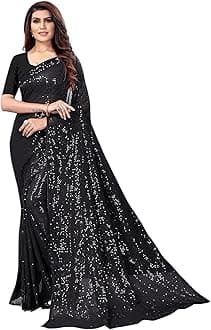 Scallop Women's Sequins Georgette Fancy Saree With Blouse Piece (Black)
