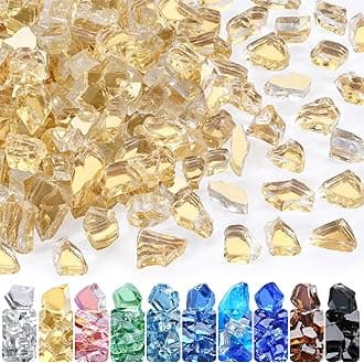 GasSaf 1/2 Inch Fire Glass Reflective Tempered Fireglass Cut Crushed FireGlass for Fire Pit, Fireplace, Replaces Existing Gas Logs & Lava Rocks (10 Pound)(Gold Reflective)