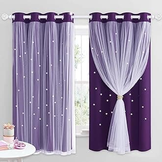 NICETOWN Blackout Curtains for Bedroom - Star Cut Out Nursery Purple Thermal Eyelet Window Treatment Curtains with Voile for Boys Girls Kids Room Decoration, 2 Panels, W52 x L54 Inch (132x137 cm)