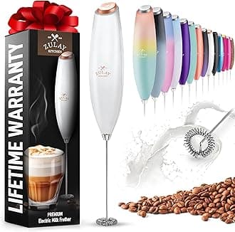 Zulay Powerful Milk Frother for Coffee with Powerful Motor - Frother Handheld Electric Whisk, Milk Foamer, Mini Mixer, Handheld Frother for Matcha, No Stand - Exec White with Rose Gold Button