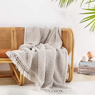 Ultra Soft Cozy Sherpa Throw Blanket with Tassel, Light Weight Warm Decorative 2 Tones Ombre Light Brown Pattern Reversible Boho Style Blanket for Sofa, Couch, Bedroom,Travel, 50”x60”