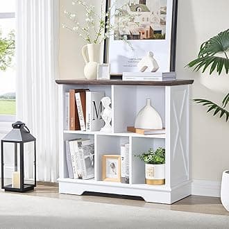 Farmhouse 5 Cube Bookshelf, White Storage Organizer Bookcase, Kids Toy Storage Cabinet, Small Bookshelves Storage Organizer Shelf, Wood Display Cabinet Book Shelves for Bedroom,Living Room,Office