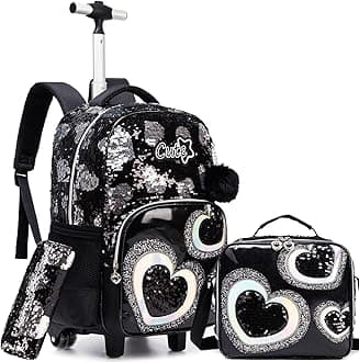 ZBAOGTW Girls Rolling Backpack Kids Trolley School Bag with Wheels Rolling Backpack for Kids 8-12 Roller Backpacks for Girls Cute Schoolbag with Lunch Bag Set for Elementary