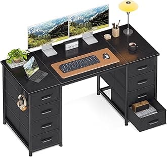 ODK 48 Inch Computer Desk with 8 Fabric Drawers, Modern Office Desk with Large Storage for Home Office, Study, Gaming, Black
