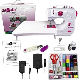 Portable Mini Sewing Machine & Sewing Kit – 12 Pre Programmed Stitch Patterns – Battery and AC Operated, Dual Speed, Sews Forward & Reverse, AC & DC Power – Includes Foot Pedal