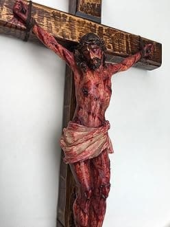 Realistic Crucifix Christ Wound For Meditation, Brown wood, Wall Cross, Catholic Gift, Bloody Crucifix, Passion Crucifix, 19.68 in