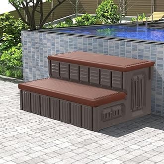 Hot Tub Steps, Outdoor Spa Steps with Storage, Non-Slip & Sturdy Hot Tub Stairs, 36 Inches Long, Coffee/Grey