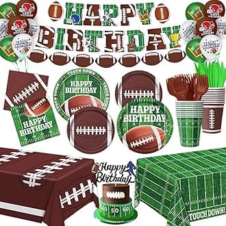 Football Birthday Party Decorations, Football Party Supplies Includes Plates, Napkins, Cups, Banner, Balloons, Tablecloth for Football Birthday Party Football Game Day, Serve 20
