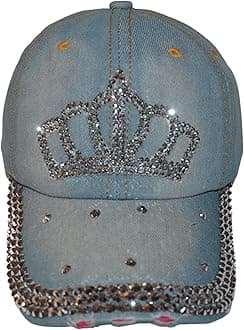 Popfizzy Bling Hat for Women and Girls, Fun Rhinestone Baseball Cap, Bejeweled Distressed Denim Hat, Bling Gifts for Women