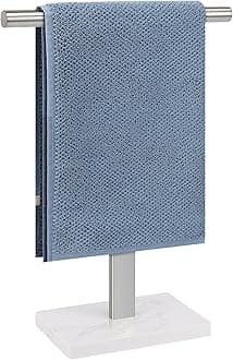 Hand Towel Holder, T-Shape Hand Towel Stand for Bathroom, Hand Towel Rack Bar Standing for Vanity Kitchen Countertop, 304 Stainless Steel (Marble Base, Brushed)