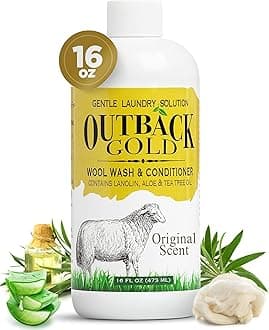Outback Gold Wool Wash, 16 oz, Original Floral Scent, Plant Based, HE Compatible, Liquid Laundry Detergent, Perfect Soap for Wool, Cashmere, Silk, Sheepskin, Baby Items, Mild, Neutral pH, Made in USA