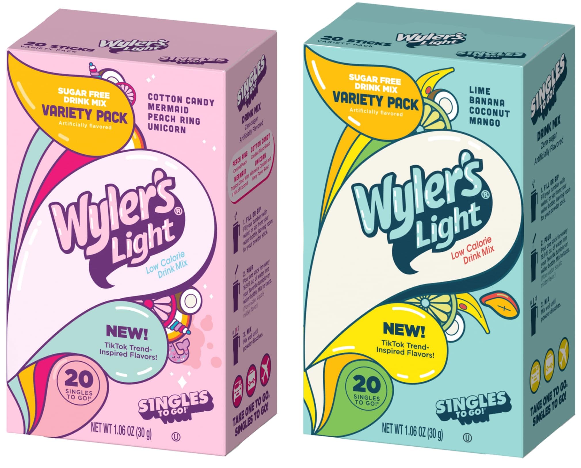 Wyler'S Light Tiktok Bundle Variety Pack - 2 Pack - Pink Variable Pack & Blue Variable Pack - 20 Packs Per Box - Trend Inspired Flavors - Mix