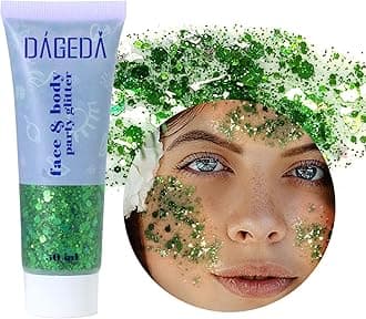 DAGEDA Green Body Glitter Gel, St Patricks Day Face Glitters Body Sequins Shimmer, Chunky Glitter for Face Hair Nails, Mardi Gras Decorations Festival Glitter Makeup 50ml