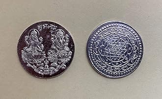 Family Cart Sri Mahalaxmi Ganesh Yantra, Diwali Puja Coin, Sri Yantra, Sri Lakshmi Ganesh Silver Plated Coin