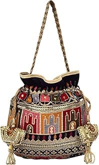 DUCHESS Embroidered Potli Bag for Women | Traditional Ethnic Potli Pouch with Golden Latkan | Stylish Bridal Handbag for Wedding, Party & Festive | Ideal Gift for Ladies & Girls