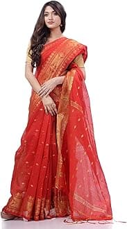 dB DESH BIDESHWomen`s Bengal Cotton Silk Pure Handloom Cotton Saree Kohinoor Work With Blouse Piece Free Size