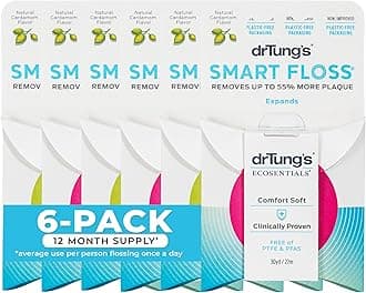 Smart Floss - Natural Floss, PTFE & PFAS Free Floss, Gentle on Gums, Expands & Stretches, BPA Free Floss - Natural Dental Floss Cardamom Flavor (Pack of 6)