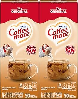 Liquid Coffee Creamer Singles, 50 Ct Box (Pack of 2) with By The Cup Coffee Scoop (Original)