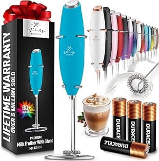 Zulay Powerful Milk Frother Handheld Foam Maker for Lattes - Whisk Drink Mixer for Coffee, Mini Foamer for Cappuccino, Frappe, Matcha, Hot Chocolate by Milk Boss (Teal)