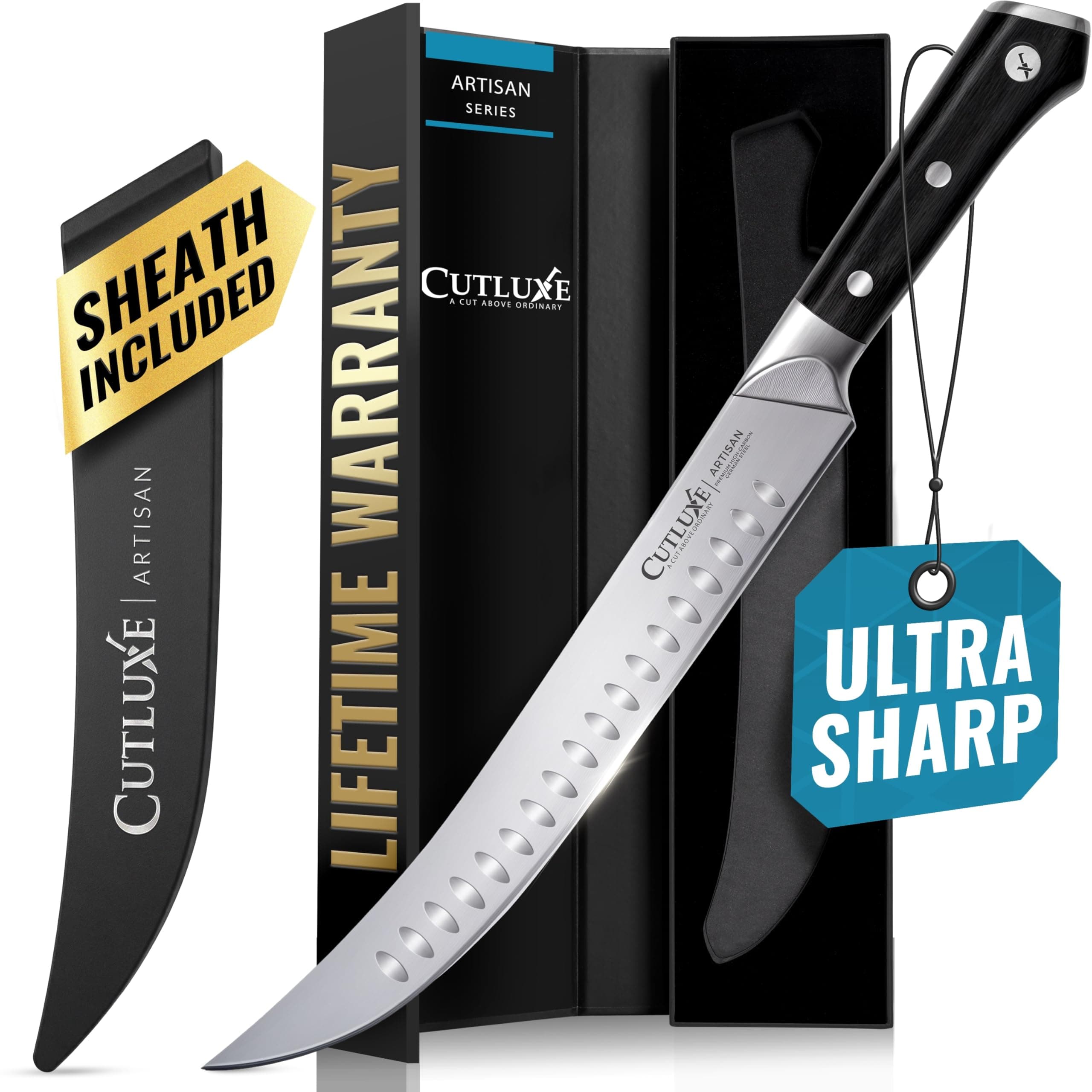 Butcher Knife – 10″ Cimeter & Breaking Knife – Forged High Carbon German Steel – Full Tang & Razor Sharp – Ergonomic Handle Design – Artisan Series