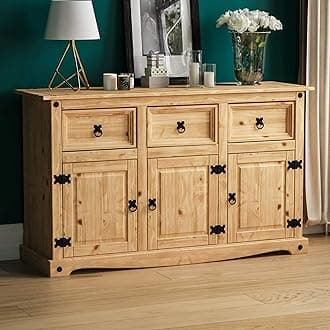 Vida Designs Sideboard, 3 Door 3 Drawer, Waxed Solid Pine Wood, Traditional, Rustic