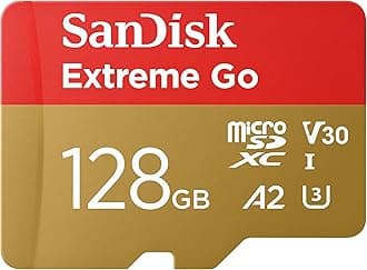 SanDisk 128GB Extreme Go micro SDXC card + SD adapter, (For Android Devices, Gaming Consoles, Drones, Action Cams, UHS-I, up to 200 MB/s, V30, 5K, 4K, UHD, Rescue PRO, Class 10, U3) For Amazon