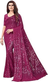 ScallopWomen's Sequins Georgette Fancy Saree With Blouse Piece