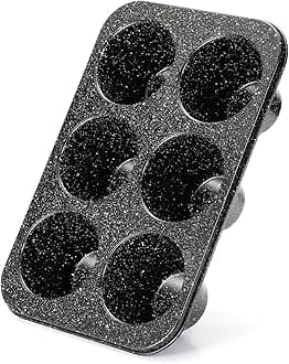Jumbo muffin pan 6 Cup, deep muffin pan extra large cupcake tin black granite finish carbon steel baking pan 3.5dia x3 inch cup