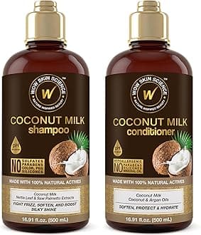 WOW Skin Science Coconut Milk Shampoo And Conditioner Set - Shampoo Conditioner Set Paraben Sulfate Free - Shampoo & Conditioner Set For Curly Hair (Brown, 2 Piece Set)